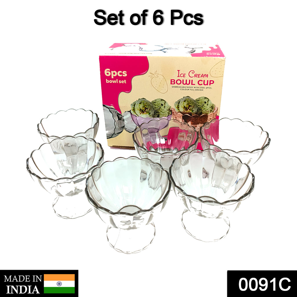 "Set of 6 dessert bowls for ice cream and salad serving"