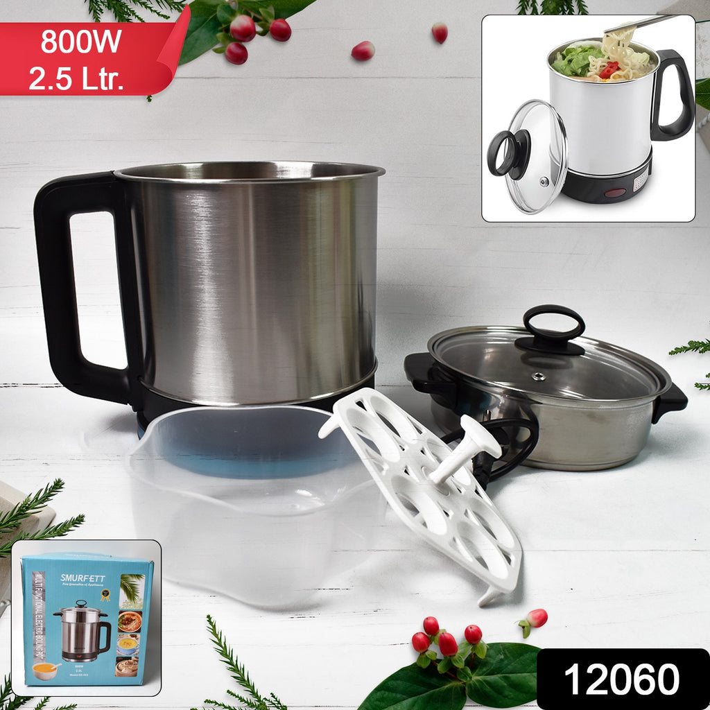 Stainless steel multi-cooker with lid, 800W power and 2.5-liter capacity – ideal for soups, stews, and quick meals