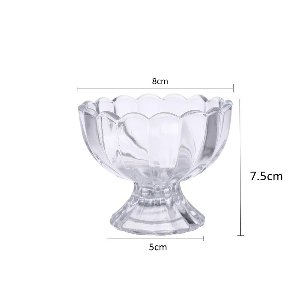 "Serving bowl with size dimensions displayed, perfect for desserts and salads, set of six